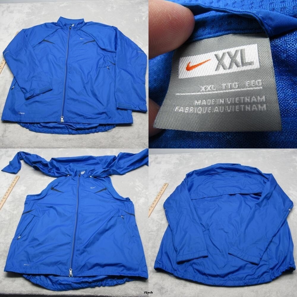 Nike Jacket Mens XXL Blue Storm Fit Golf Zip Off Sleeves Light Full Zip Wind VTG